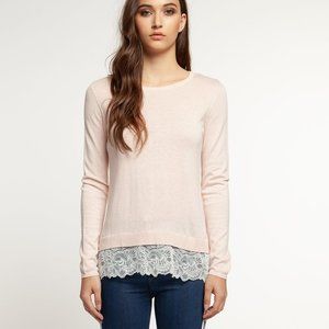 **CLEARANCE** Blushing Babe Lace Trim Sweater